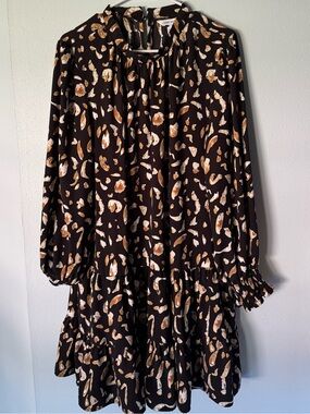 Nine West Black Long-Sleeve Printed Tiered Dress